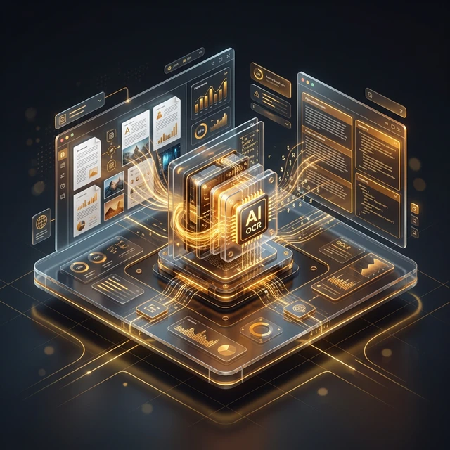 OCR accuracy optimization pipeline: original document, preprocessing steps, and final high‑accuracy text extraction